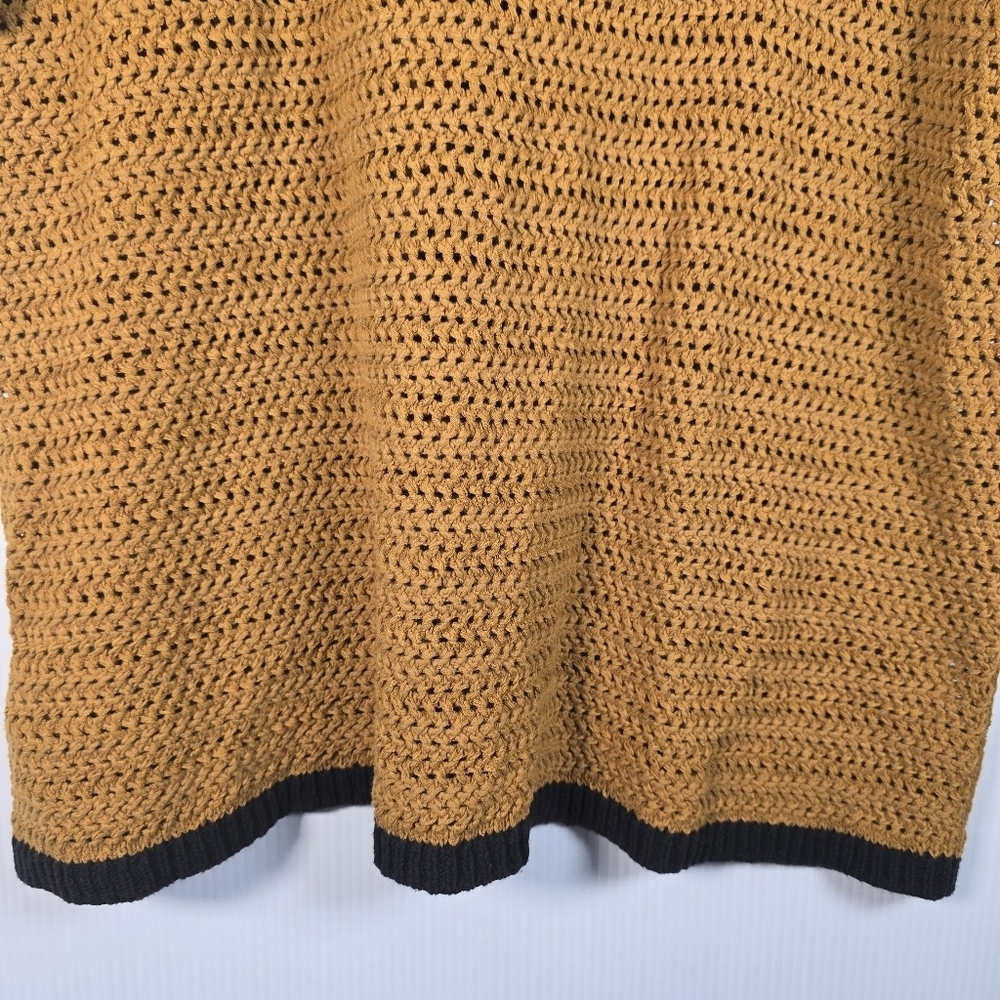 NWT Loft Women's Mustard Crochet Top with Black Trim Size L Ruffled Sleeve - Picture 6 of 11